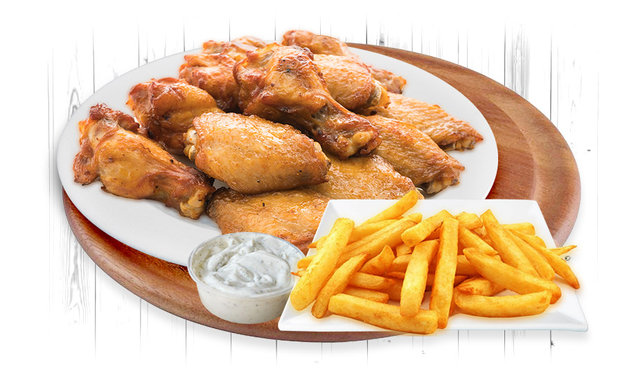 Chicken Wings and Fries with Ranch Dressing Pizza Stop